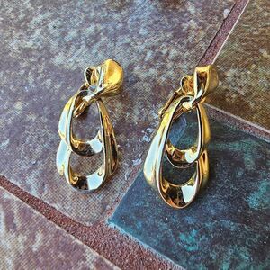 Vintage Gold dangle clip back earrings